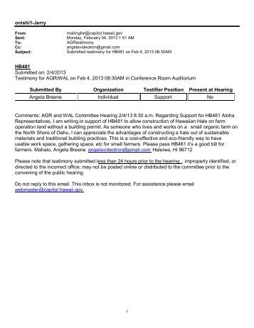 onishi1-Jerry HB481 Submitted on: 2/4/2013 Testimony ... - Hawaii.gov