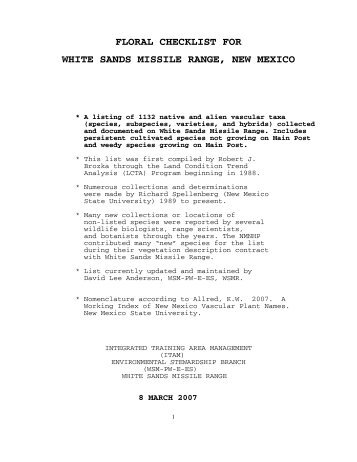 WSMR Floral Checklist - New Mexico State University