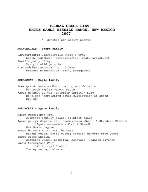 WSMR Floral Checklist - New Mexico State University