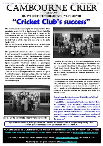 “Cricket Club's success” - Cambourne Information