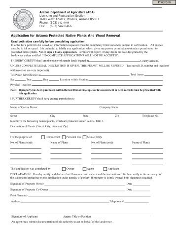 Application for Arizona Protected Native Plants And Wood Removal