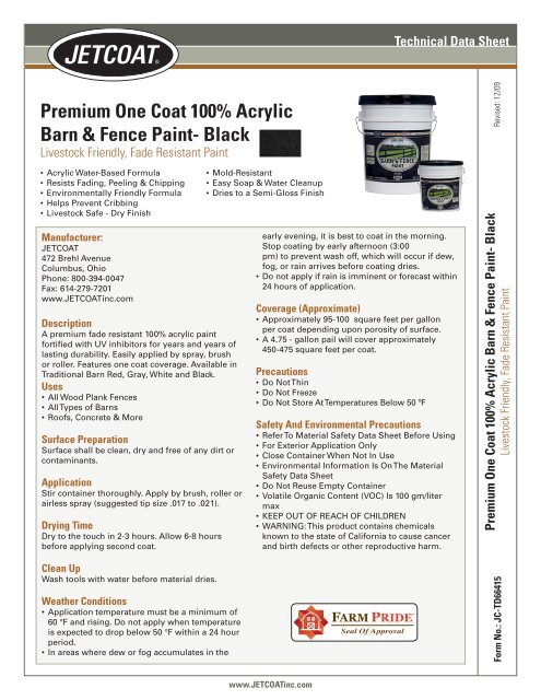 Premium One Coat 100 Acrylic Barn Fence Paint Black Jetcoat