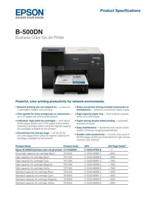 B-500DN Business Color Ink Jet Printer - Product Brochure - Epson