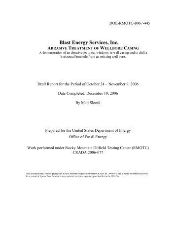 Blast Energy Services, Inc. - RMOTC