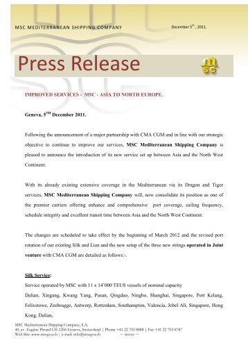 Press Release - MSC - Mediterranean Shipping Company (Hong ...