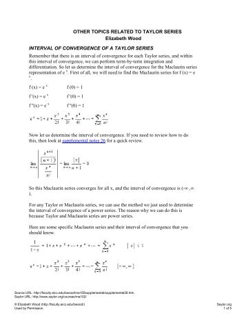 OTHER TOPICS RELATED TO TAYLOR SERIES ... - Saylor.org