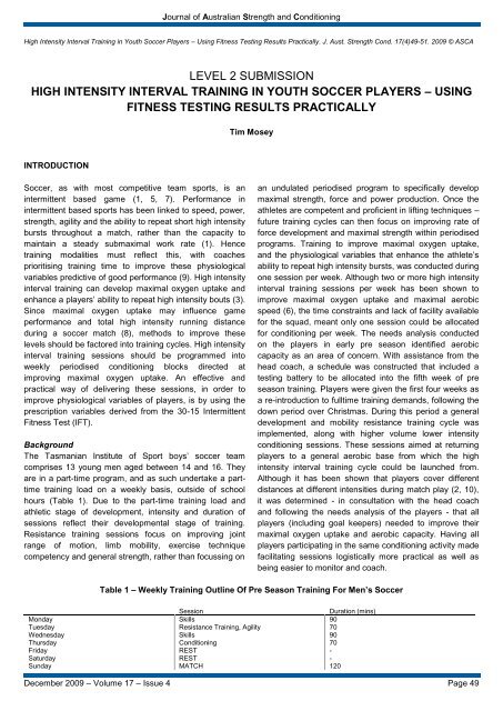 High Intensity Interval Training in Youth Soccer Players