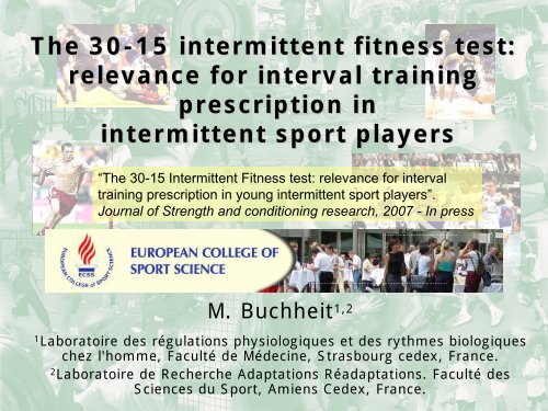 The 30-15 intermittent fitness test: relevance for interval training of ...
