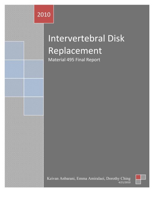Intervertebral Disk Replacement - Keivan Anbarani's Electronic ...