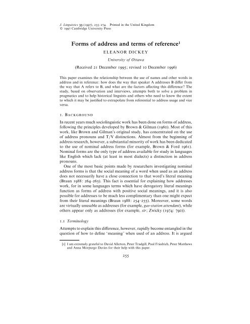 Forms of address and terms of reference - Exeter Research and ...