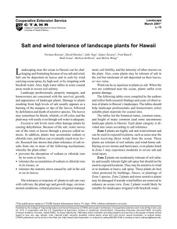 Salt and wind tolerance of landscape plants for Hawaii - Hawaii.gov