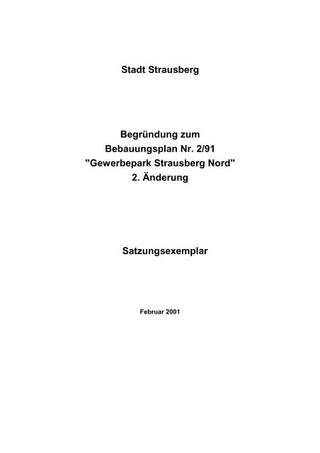 Stadt Strausberg Begründung zum Bebauungsplan Nr. 2/91 ...