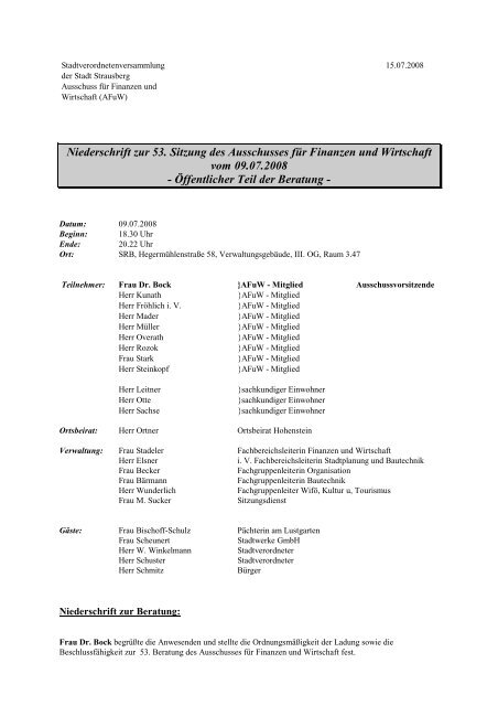 Öffentlicher Teil der Beratung - Stadt Strausberg