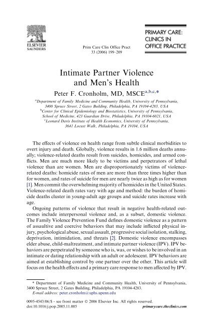 Intimate Partner Violence and Men's Health - University of ...