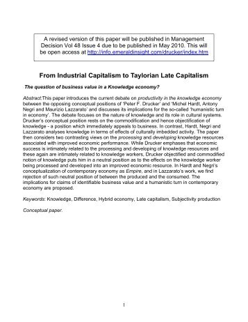 From Industrial Capitalism to Taylorian Late Capitalism