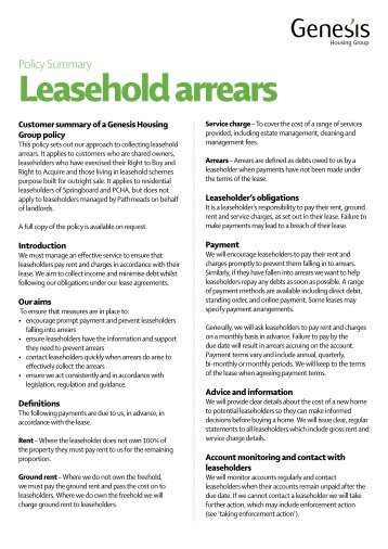 Leasehold arrears - Genesis Housing Association