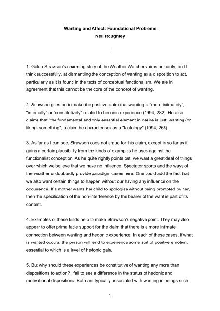 Neil Roughley 1 Wanting and Affect: Foundational Problems Neil Roughley I 1 ...