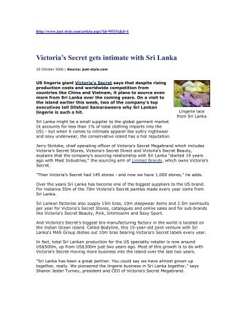 Victoria's Secret gets intimate with Sri Lanka - TamilNet