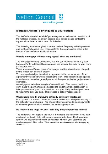 Mortgage Arrears- a brief guide to your options - Sefton Council