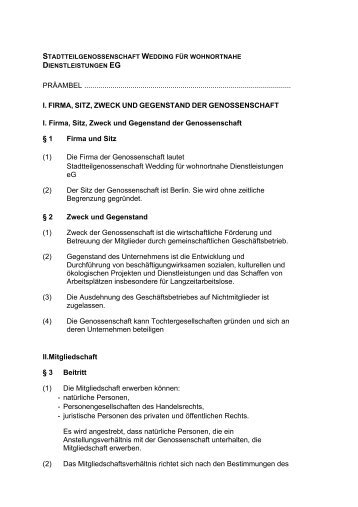 Satzung.pdf - Stadtteilgenossenschaft Wedding eG