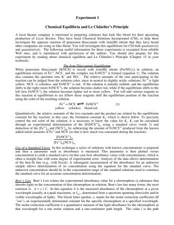 Experiment 1 Chemical Equilibria and Le Châtelier's Principle