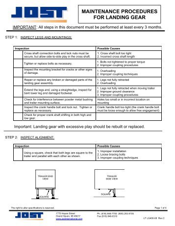 maintenance procedures for landing gear - JOST International