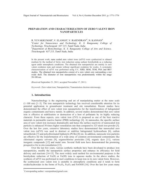 preparation and characterization of zero valent iron nanoparticles