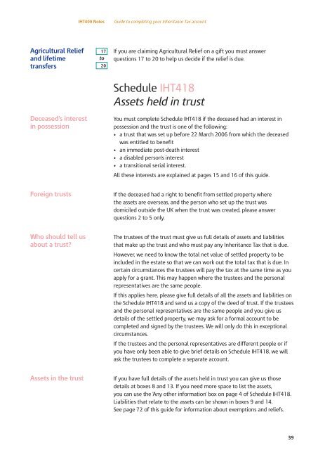 IHT400 Notes : Guide to completing your Inheritance Tax account