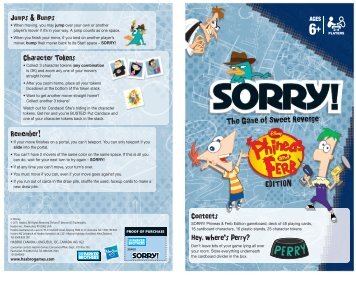 Sorry Phineas and Ferb 36400 Instructions - Hasbro