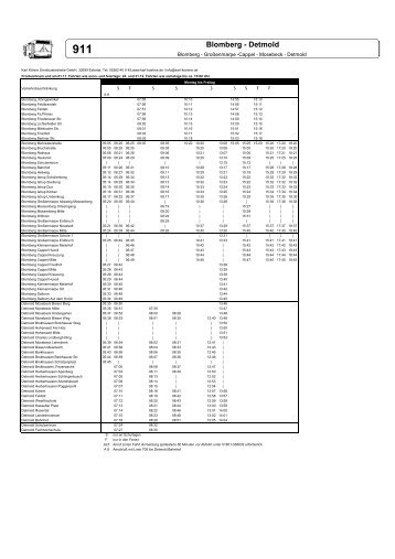 Auszug Fahrplanbuch 911 Detmold Bahnhof - Hakedahl - Hohewart