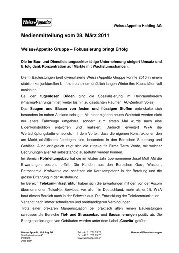 Medienmitteilung vom 28. März 2011 - Weiss+Appetito