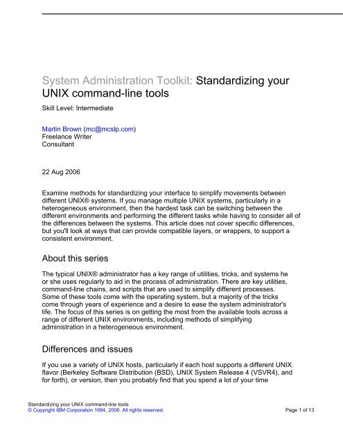 System Administration Toolkit: Standardizing your UNIX ... - IBM