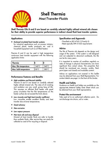 Shell Thermia Oils B and D are based on carefully selected highly ...