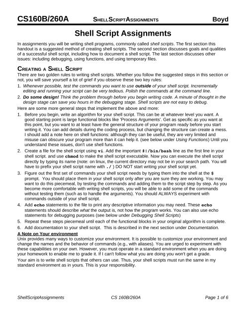 CS160B/260A Shell Script Assignments - Fog Ccsf Cc Ca