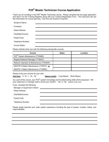 Master Technician Registration Form