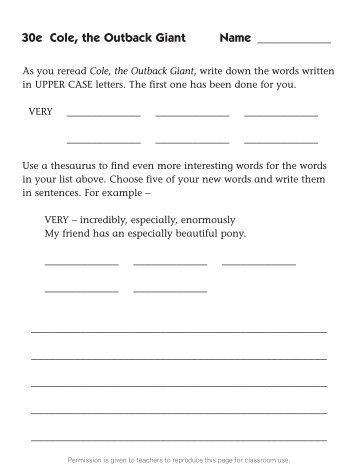 Cole, the Outback Giant Worksheets
