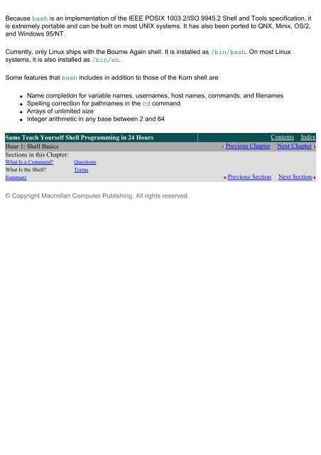 Copyright Sams Teach Yourself Shell Programming in 24 Hours