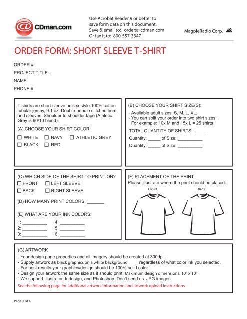 ORDER FORM: SHORT SLEEVE T-SHIRT - CDman