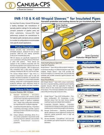 INR-110 & K-60 Wrapid Sleeves™ for Insulated Pipes - Canusa-CPS