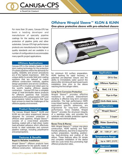 Offshore Wrapid Sleeve™ KLON & KLNN - Canusa-CPS