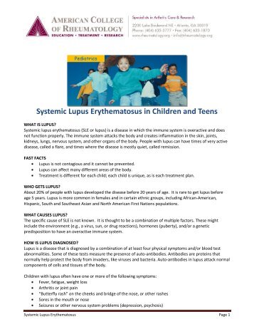 Systemic Lupus Erythematosus in Children and Teens - American ...