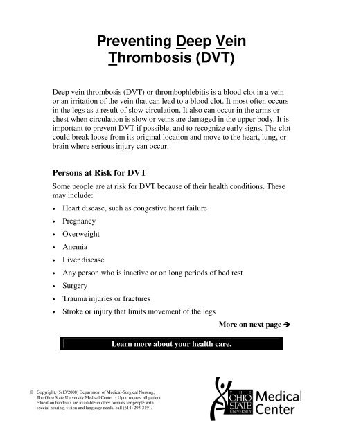 DVT - Patient Education Home - The Ohio State University