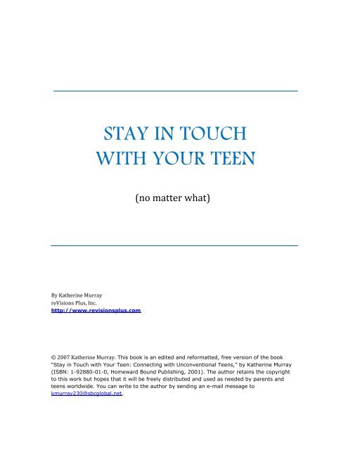 Stay in Touch with Your Teen - reVisions Plus, Inc.