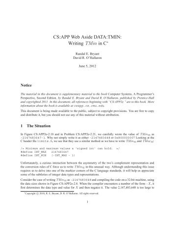 CS:APP Web Aside DATA:TMIN: Writing TMin in C - Computer ...