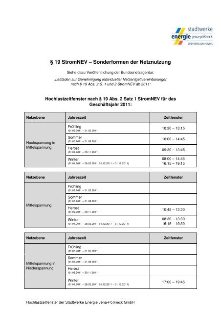 Hochlastzeitfenster - Stadtwerke Jena-Pößneck