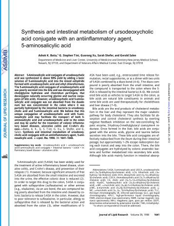 Synthesis and intestinal metabolism of ursodeoxycholic acid ...