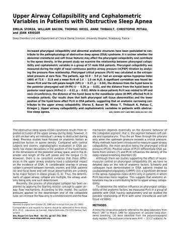 Upper Airway Collapsibility and Cephalometric Variables - American ...