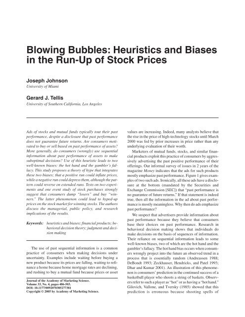 Blowing Bubbles: Heuristics and Biases in the Run-Up of Stock Prices