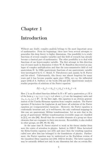 Hypercomplex Analysis Selected Topics