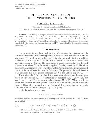 THE BINOMIAL THEOREM FOR HYPERCOMPLEX NUMBERS